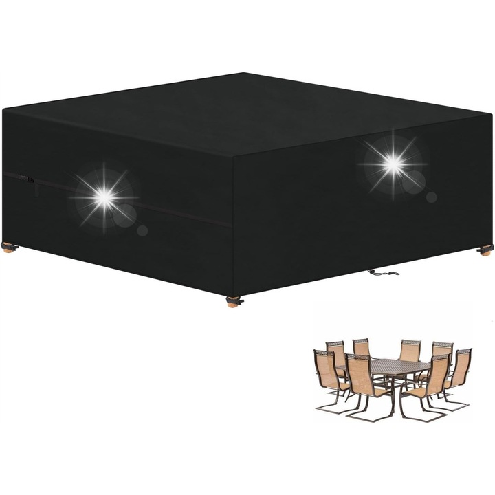 Husa pentru Mobilier de Gradina, 300x300x100cm, Waterproof, Neagra, Set cu Sac de Depozitare