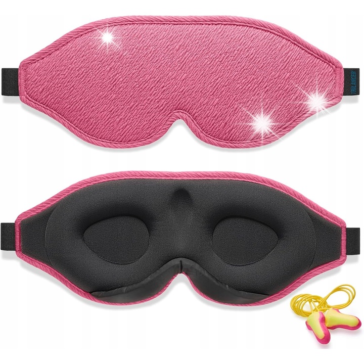 Masca de somn 100% opacitate, roz, material Ice Silk, ultrausoara, set