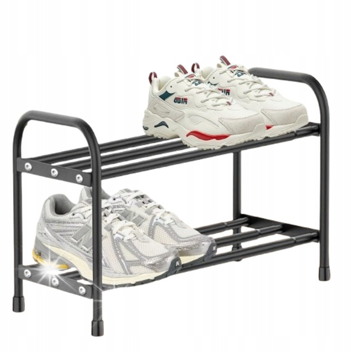 Cipőtartó, 2 szintes, fém, fekete, állítható méretek 43x78cm