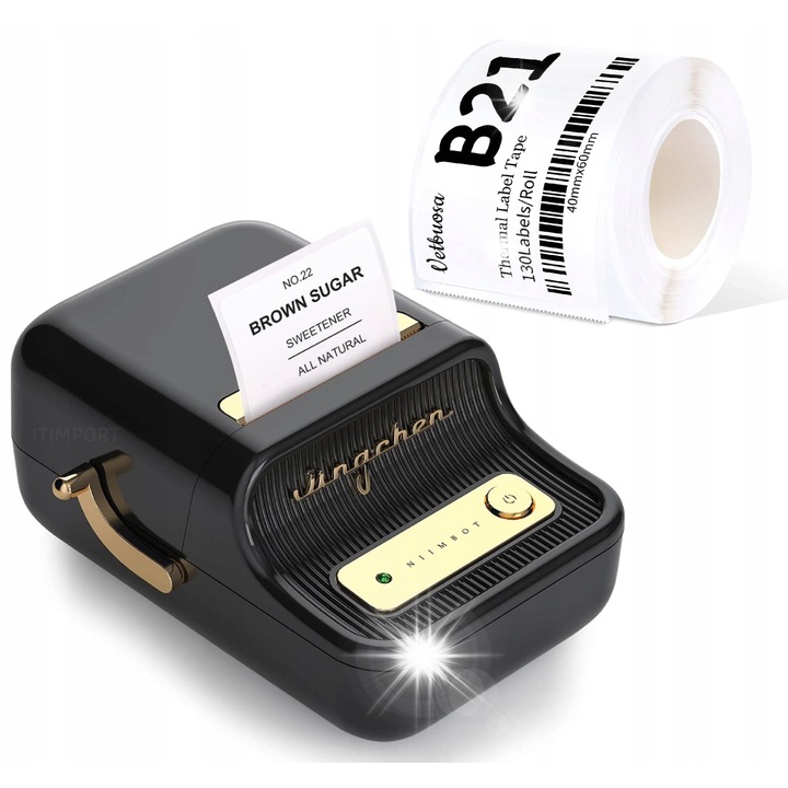 Преносим термопринтер Niimbot B21, Bluetooth, батерия 1200mAh, размери 130x95x60mm, пълен комплект с етикети 50x30mm