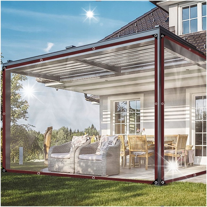 Prelata transparenta waterproof 3x5m pentru terasa cu ochiuri de montaj