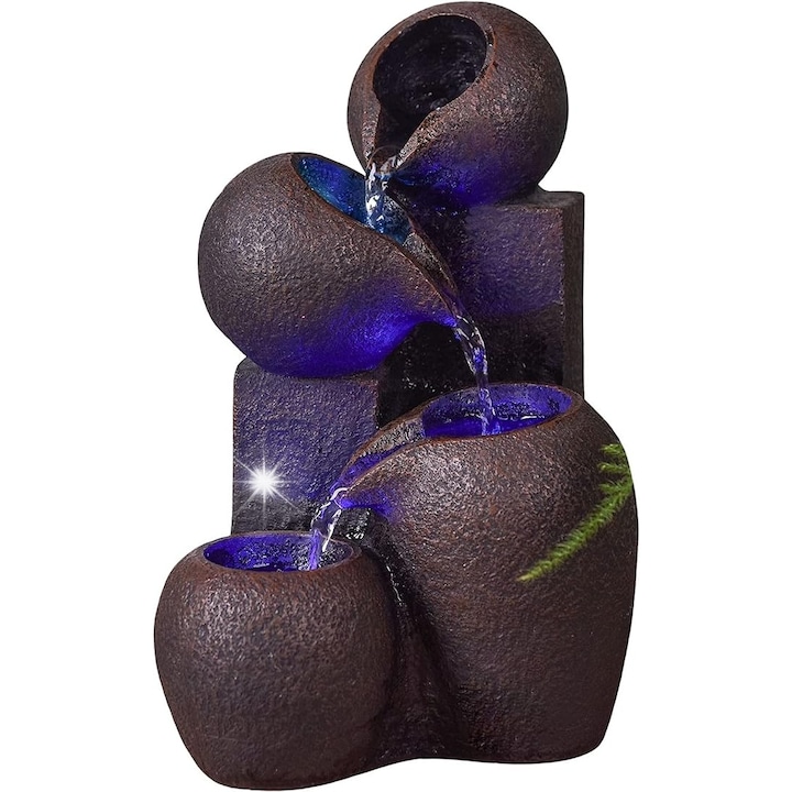 Fontana interioara cu 4 niveluri, efect piatra naturala, LED colorat, 25cm, decorare Zen