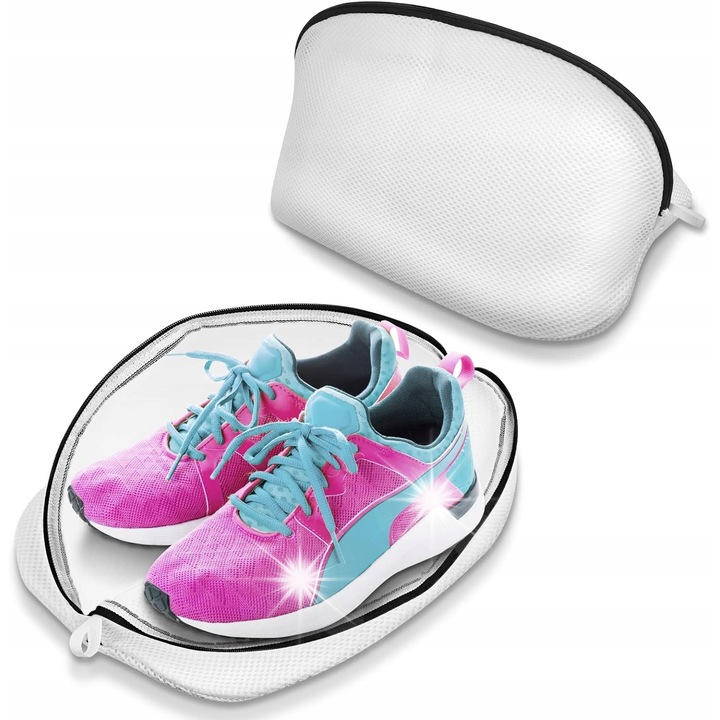 Set de 2 saci de rufe din plasa, universal, pentru protectia hainelor, culoare alba, dimensiune standard