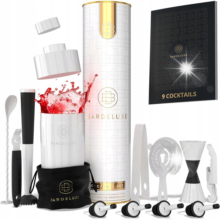 Комплект за бармани, Bardeluxe, шейкър 100% херметичен, аксесоари от неръждаема стомана 304, елегантна кутия
