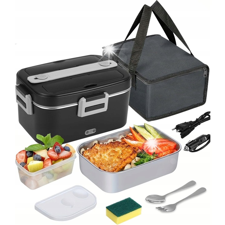 Електрическа кутия за храна 3 в 1, 1.8L + 0.45L, неръждаема стомана 304, без течове, за дома и колата