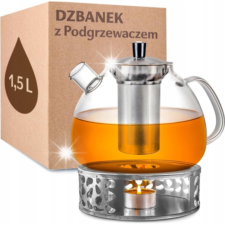 Ceainica cu incalzitor, 1500ml, set in cutie cadou