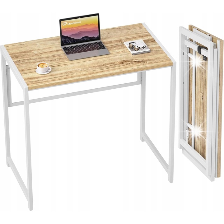 Birou pliabil, 80x48x75cm, design modern, compact, alb/beige, set