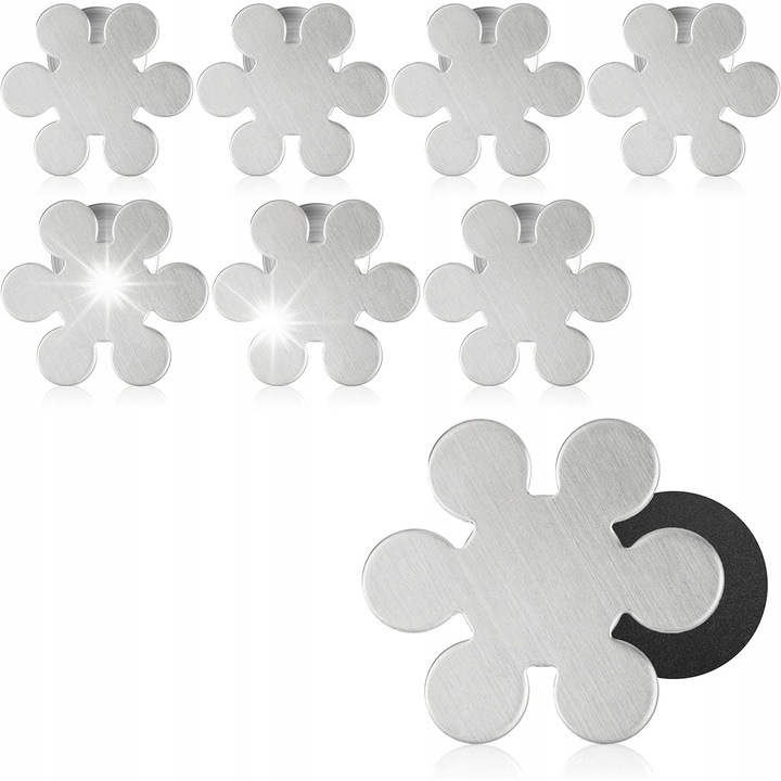 Комплект от 8 магнитни тежести за маса, неръждаема стомана, 6x6см, сребристи, флорален мотив