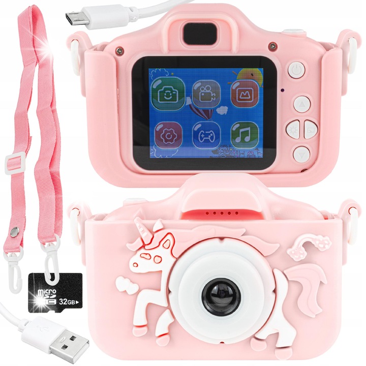 Aparat digital pentru copii, 12MP, 2.0 inch IPS, multicolor, set complet