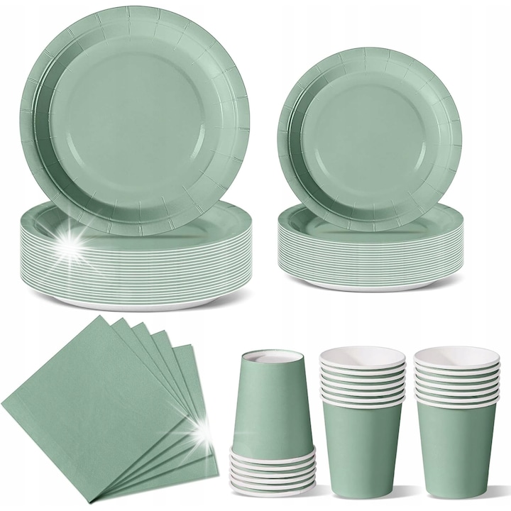 Комплект весели парти прибори за еднократна употреба, 120 части, 24 човека, зелен