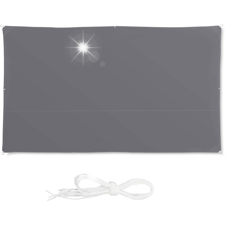 Слънцезащитна тента 2х4м, сива, UV защита, комплект с 4 опъващи въжета и чанта за носене