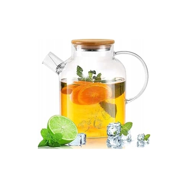 Ceainica 1800ml pentru ceai si bauturi calde, capac din lemn, set