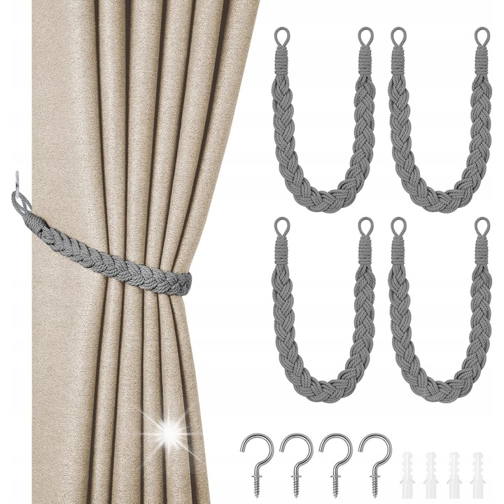 Accesorii pentru perdele, set 4 bucati, tesute manual, bumbac, stil country