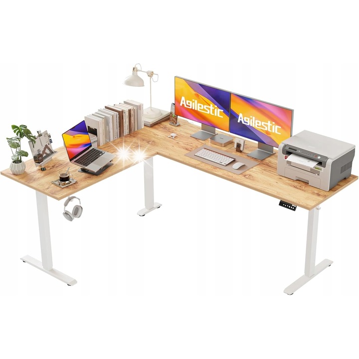 Birou electric Agilestic, dimensiuni 190x155cm, reglabil pe inaltime, forma L, ergonomic