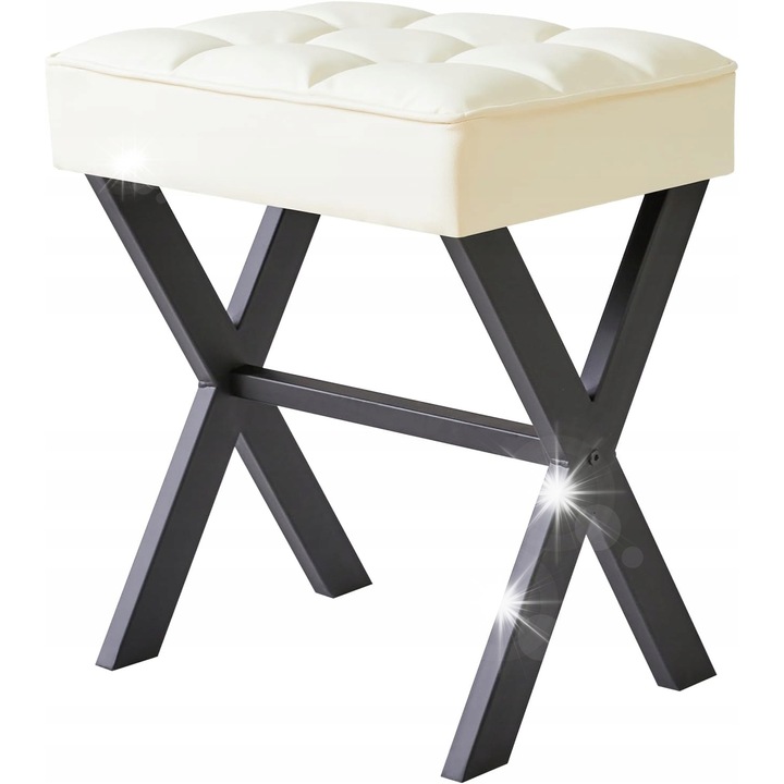 Taburet stil loft, cu picioare metalice X, dimensiuni 41x30x45cm