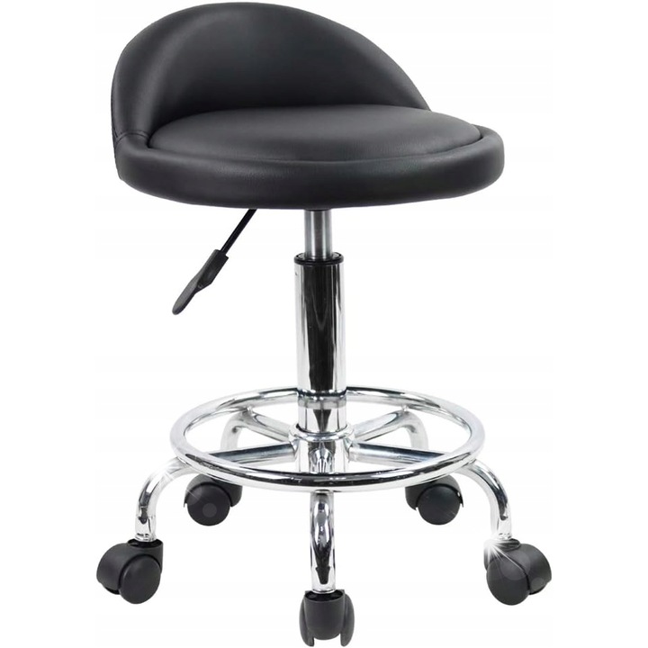 Въртяща се табуретка с облегалка, черна, 48-63,5 см, 5 колела, товароносимост 135 кг