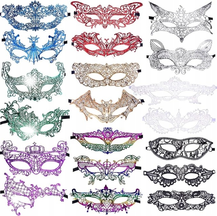 Set 20 masti carnaval, diverse stiluri si culori, material poliester