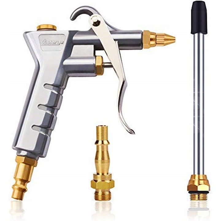 Pistol de suflare aer, constructie din aluminiu si cupru, set complet cu accesorii, utilizare profesionala si casnica