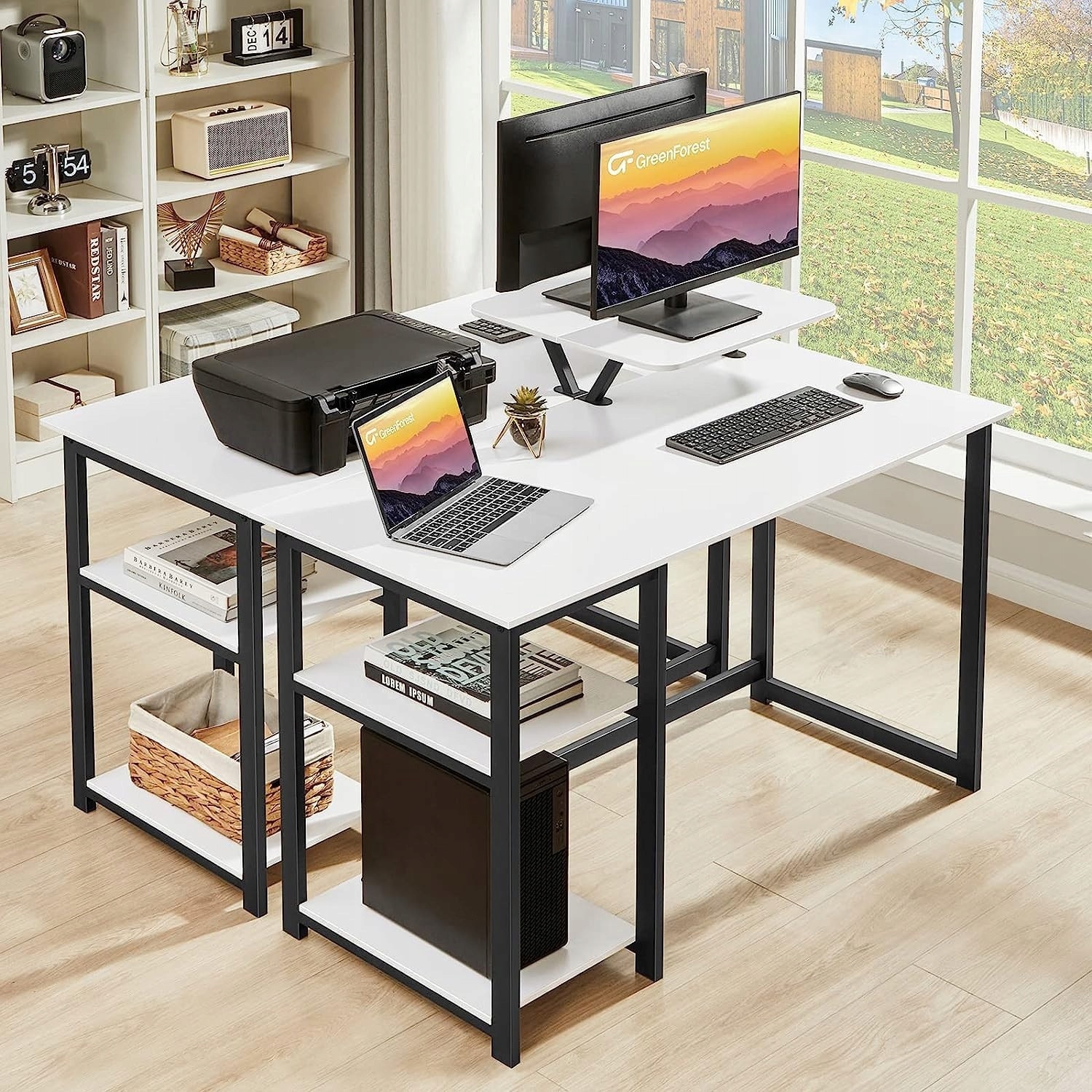 Birou Computer Birou computer, 100x50x75cm, suport monitor, alb, cu rafturi ...