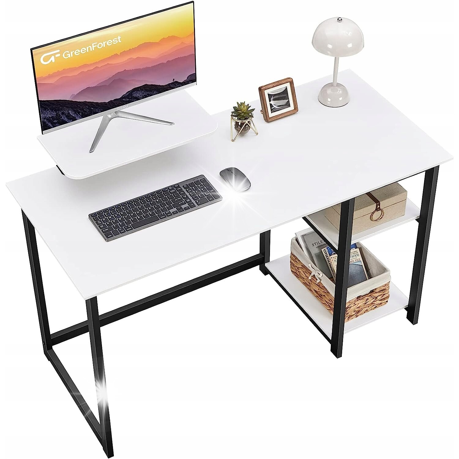 Birou Computer Birou computer, 100x50x75cm, suport monitor, alb, cu rafturi ...