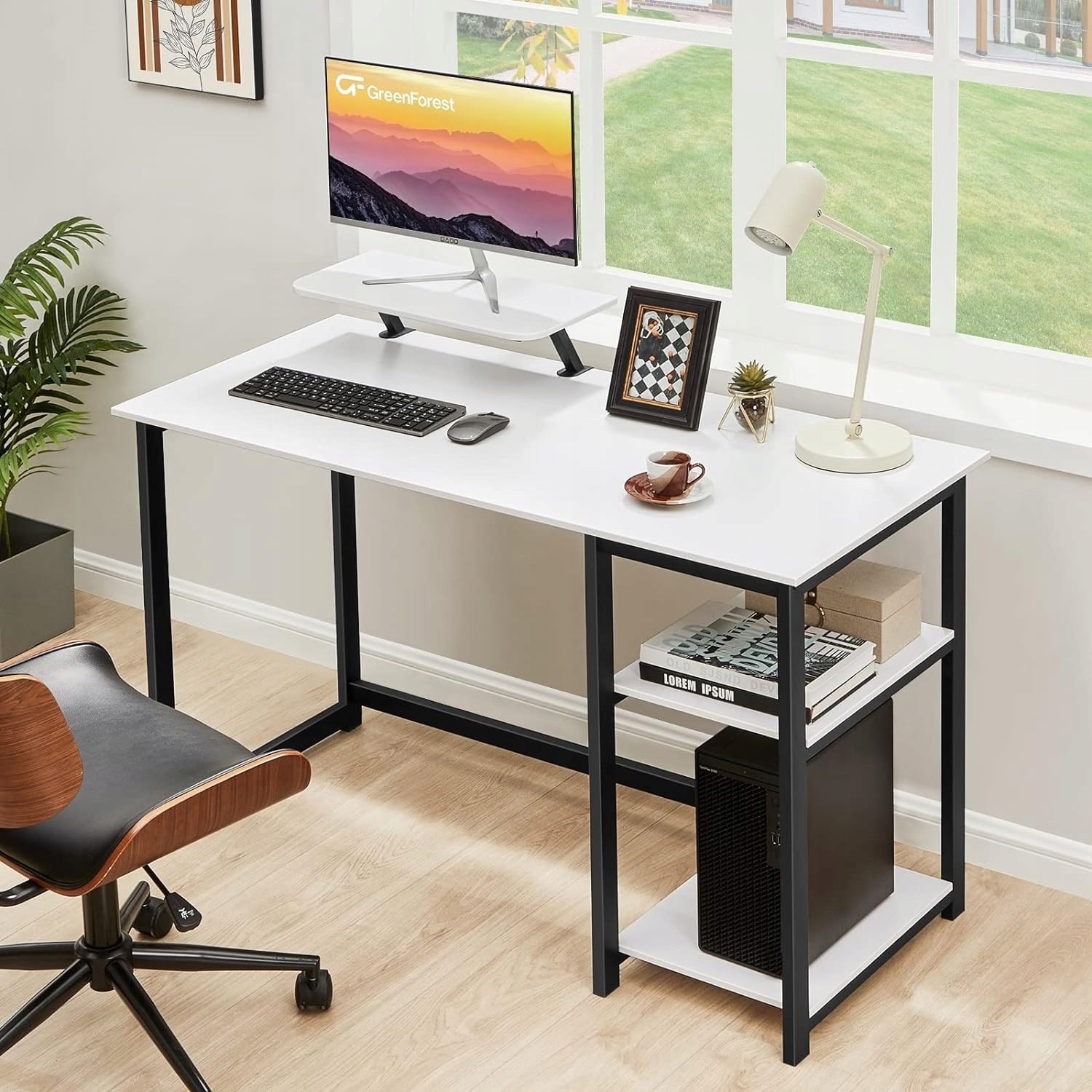 Birou Computer Birou computer, 100x50x75cm, suport monitor, alb, cu rafturi ...