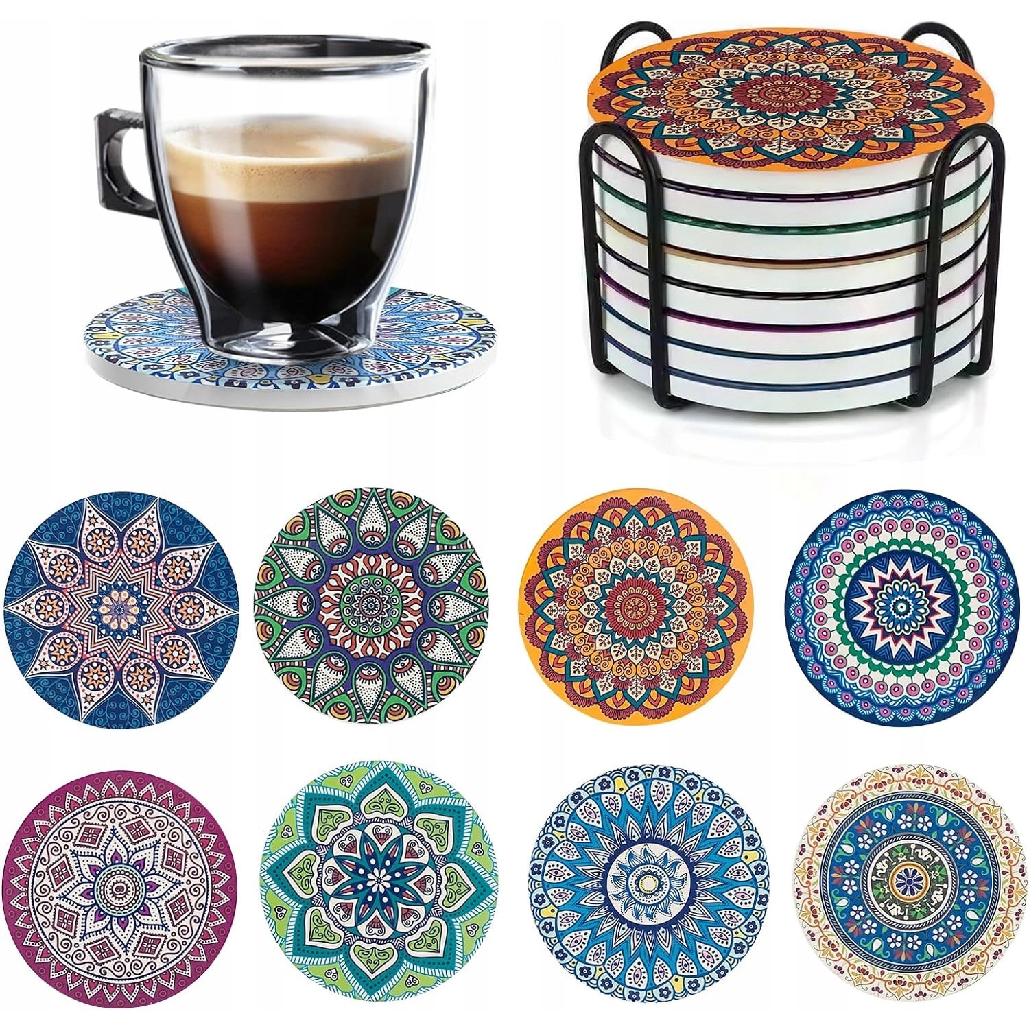 Set 9 Suporturi pentru Bauturi, Ceramice si Cortice, Design Modern ...