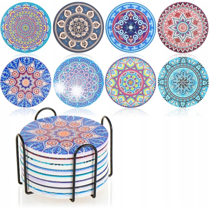 9 db-os Modern Design Kerámia és Parafa Poháralátét Készlet, 10x10cm