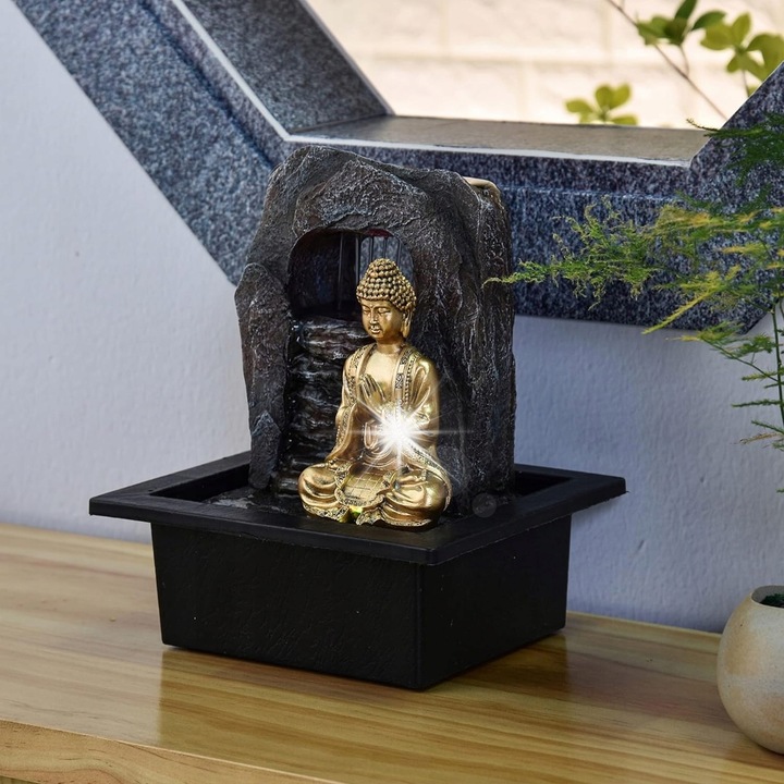 LED декоративен фонтан, модел Zen, с подвижна фигура, 2 цветни LED светлини, размери 30x45см