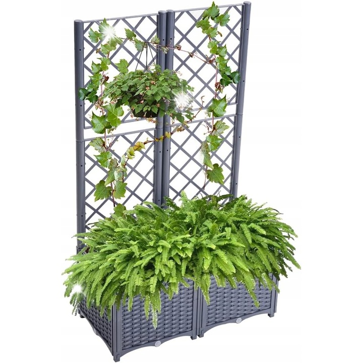 Ghiveci de flori cu suport, gri-albastru, 40x80x136cm, sistem de drenaj, 2 cutii 40x40cm