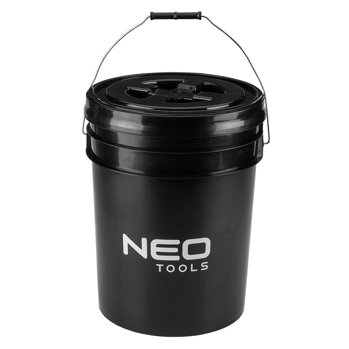 Кофа за детайли NEO TOOLS 11-463, с подвижен сепаратор, капак на винт, от полипропилен, черна, 20 л