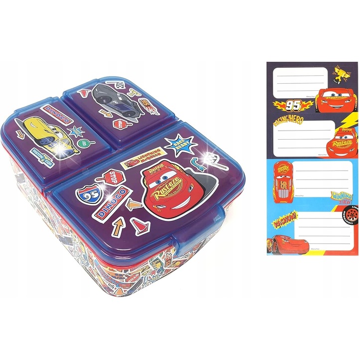 Cutie alimentara, 3 compartimente, fara BPA, design colorat, 18x14x7cm