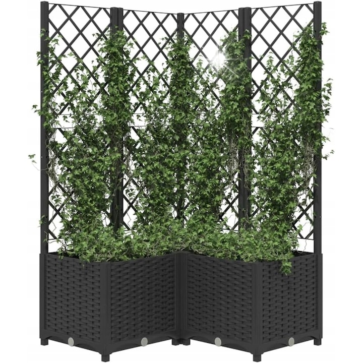 Ghiveci cu suport pentru plante, negru, 80x80x136cm, ideal pentru flori si plante cataratoare