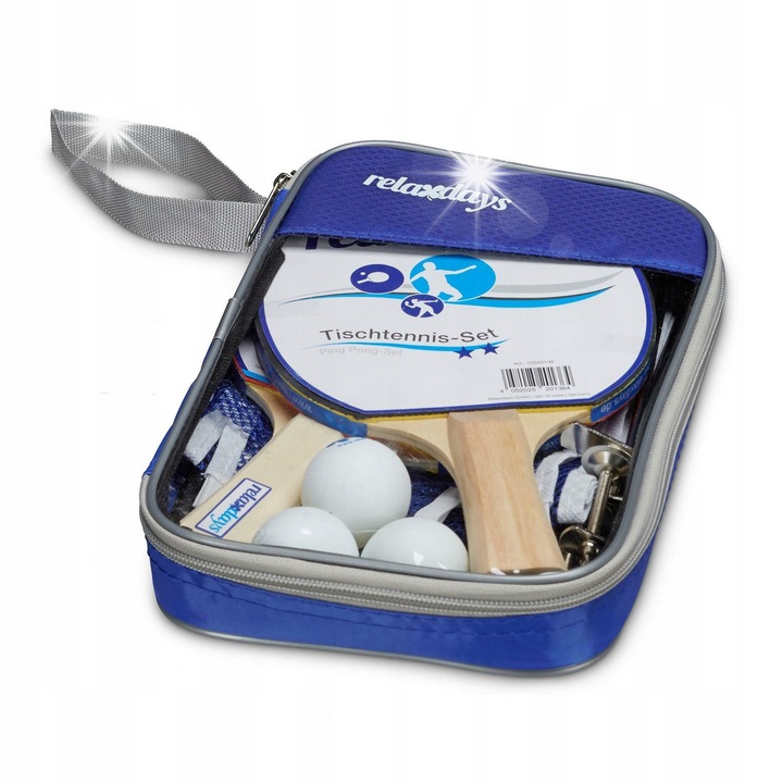Asztalitenisz szett, 2 ütő, 3 labda, háló, 27x18x4cm, többszínű