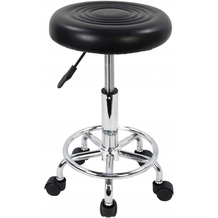 Въртяща се табуретка с регулируема височина, 48,8-64,1 см, седалка от PU кожа, въртене на 360°, капацитет 110 кг, комплект