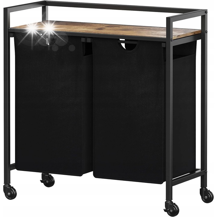 Cos de rufe cu suport, 95L, 2 compartimente, mobil, 76x33.5x78cm