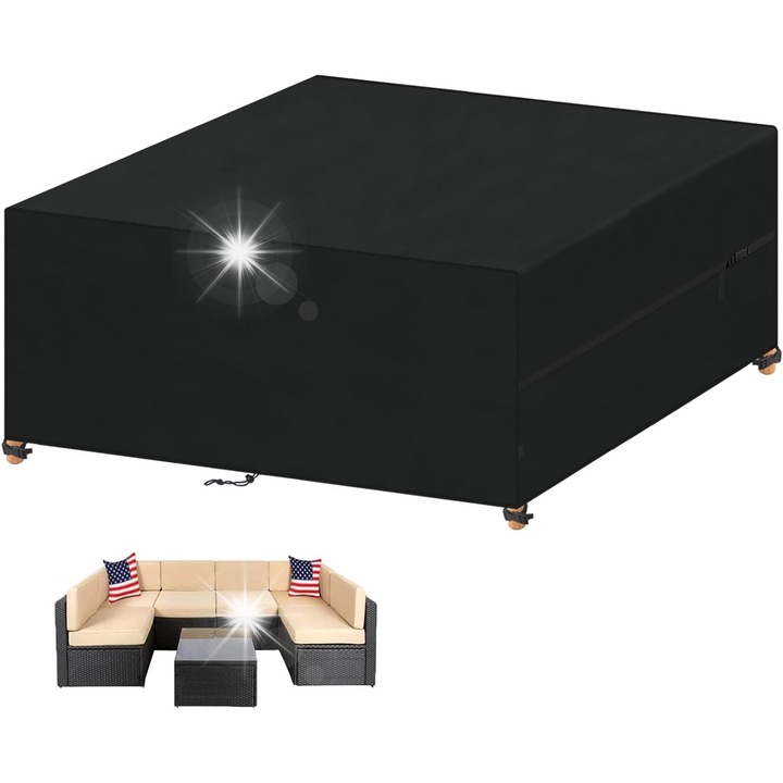 Husa pentru Mobilier de Gradina, 250x200x80cm, Waterproof, Neagra, Set cu Sac de Depozitare