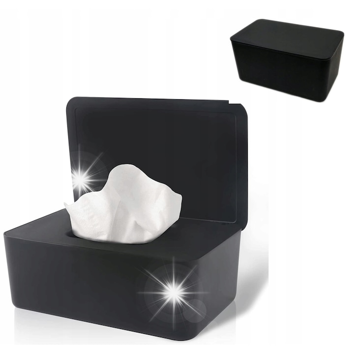 Nedves törlőkendő adagoló, elegáns design, fekete, konyhai szett