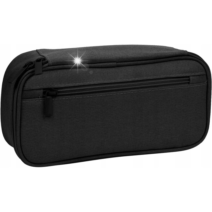 Vízálló iskolai tolltartó fogantyúval, 23x10.9x6cm, fekete, 5 rekeszes, rendszerező 80 ceruzához