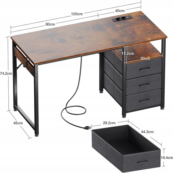 Birou Computer Birou computer, 120x48x76cm, 2 guri de alimentare, 2 porturi USB, 3 ...