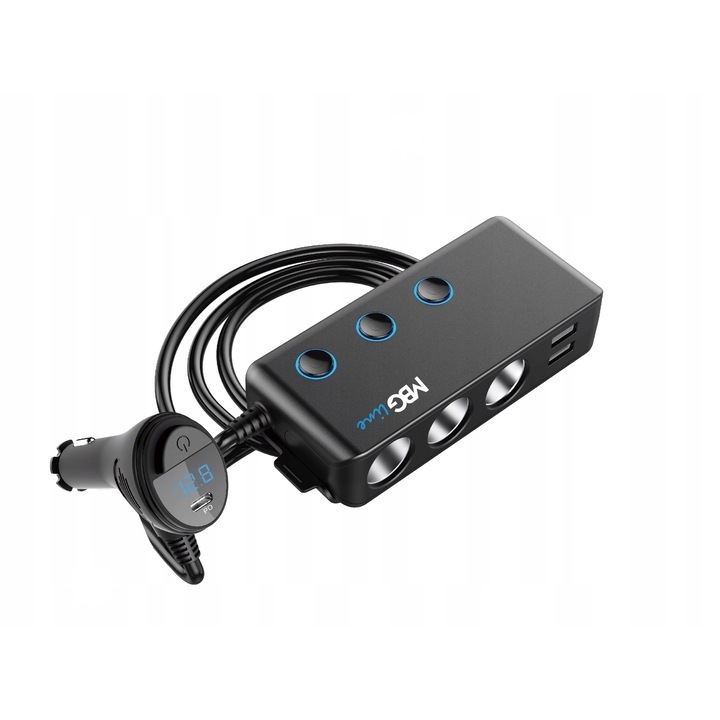 Impartitor gniaza zapalnica 12-24V, 4xUSB (1x QC3.0), 1x USB Tip C PD, maxim 120W, 3 guri zapalnica, cablu 1m