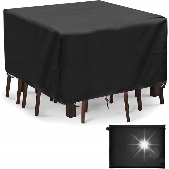 Husa pentru Mobilier de Gradina, 200x200x90cm, Waterproof, Neagra, Set cu Sac de Depozitare