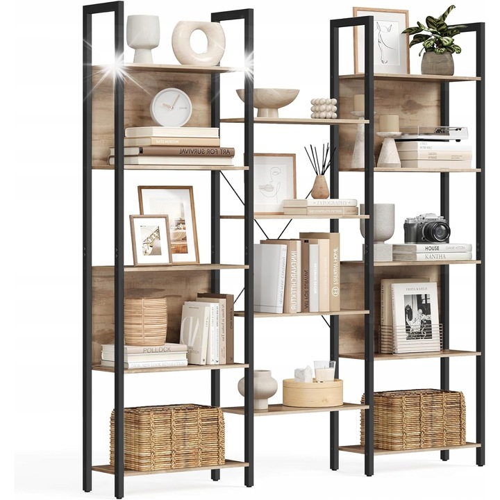 Biblioteca pentru carti, 14 polite, metalic, stil industrial, set