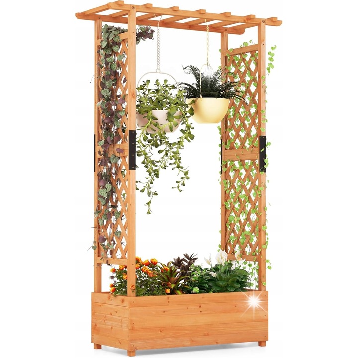 Pergola din lemn pentru flori, design natural, dimensiuni mari, lemn de molid, interior/exterior