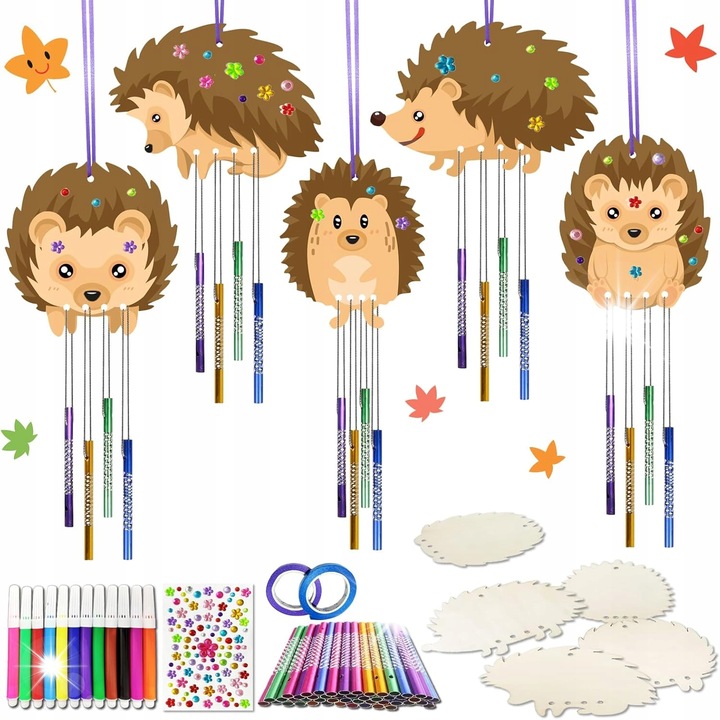 Set de creatie pentru copii, Dzwonki Wietrzne, 5 elemente, 12 pensule, multicolor