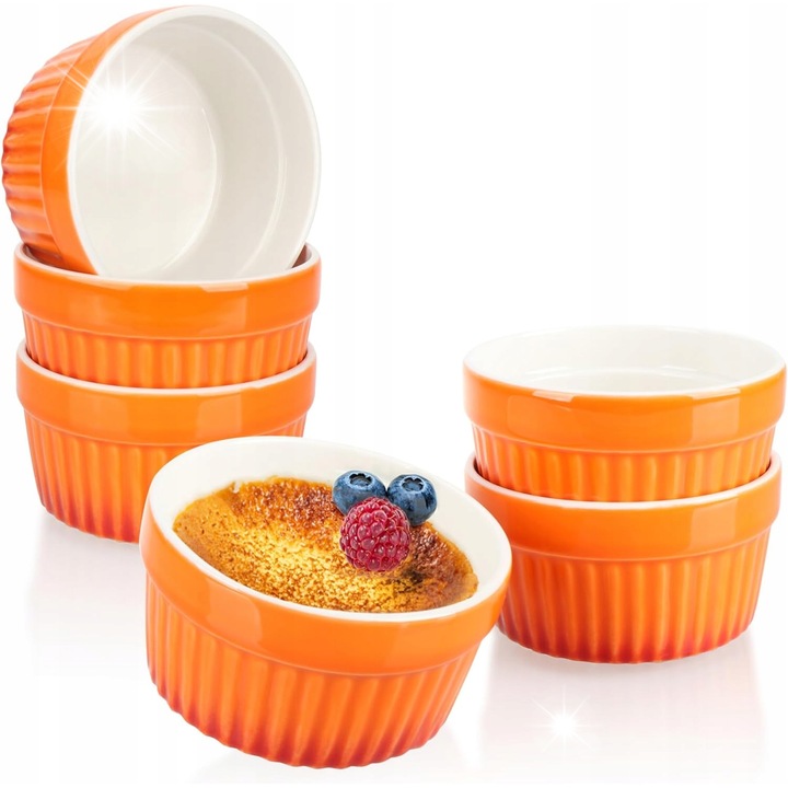Set 6 forme ceramice pentru deserturi, portocalii, 9x4,7cm