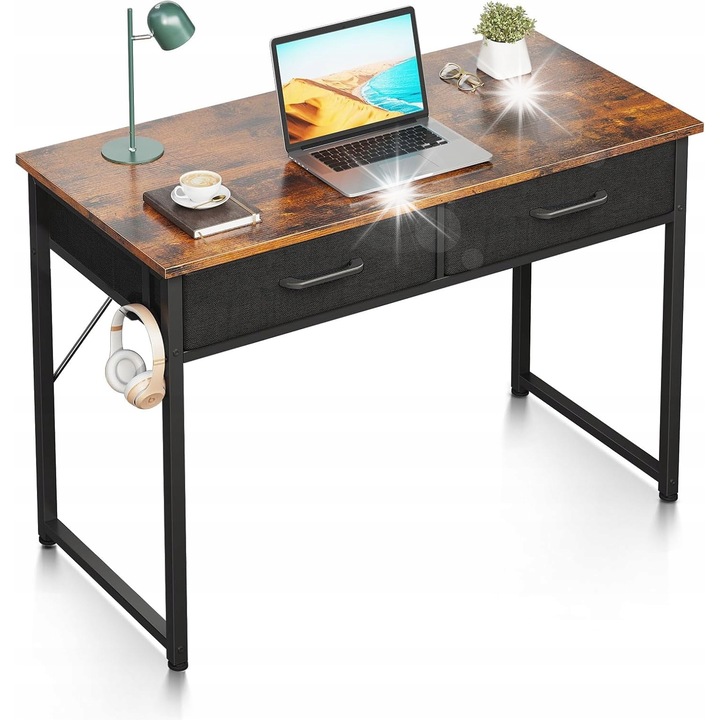 Birou compact cu 2 suflade, design modern, 100x40x78,7cm, culoare maro, set de birou