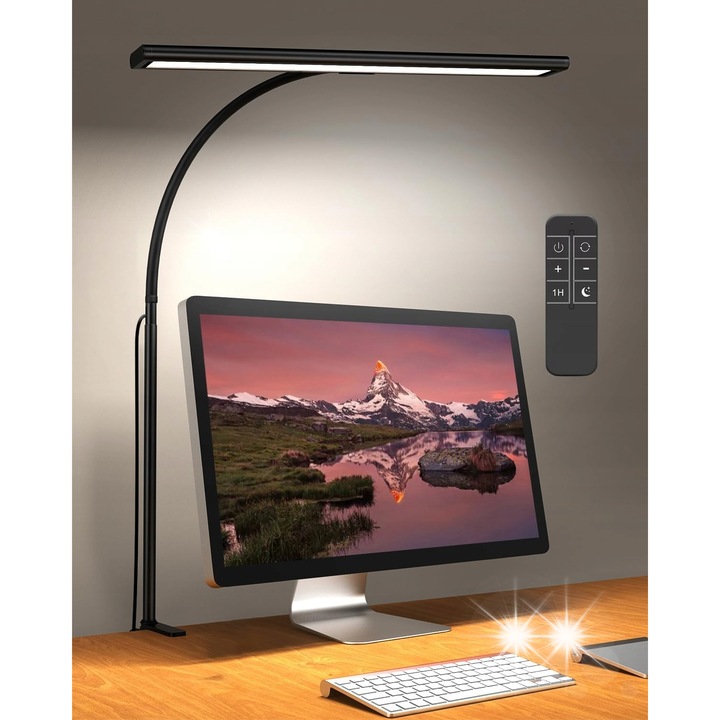 Lampa birou LED cu clip, 30 moduri de iluminare, neagra, 40cm