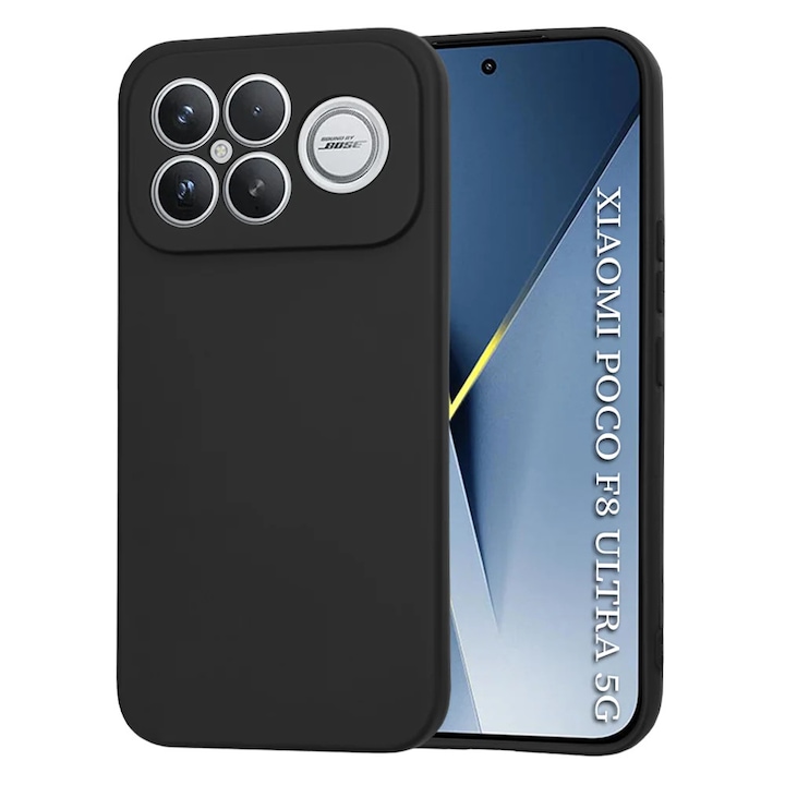 Husa pentru Xiaomi Poco F8 Ultra, SKYDDAR INNOVATION, din Silicon Catifelat, SoftElegance, set cu sticker, Negru