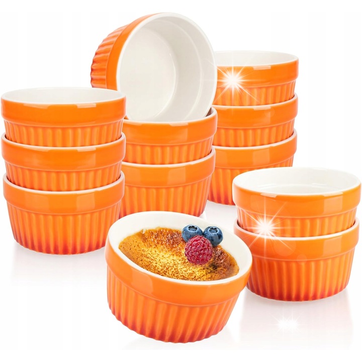 Set de forme ceramice pentru deserturi, 12 bucati, portocalii, 9x4,7cm