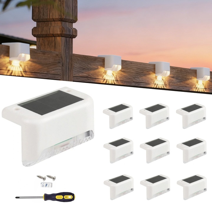 Set 10 lampi solare cu senzor, Darklove, Alb, IP45, 7.8x4.7x2.8cm